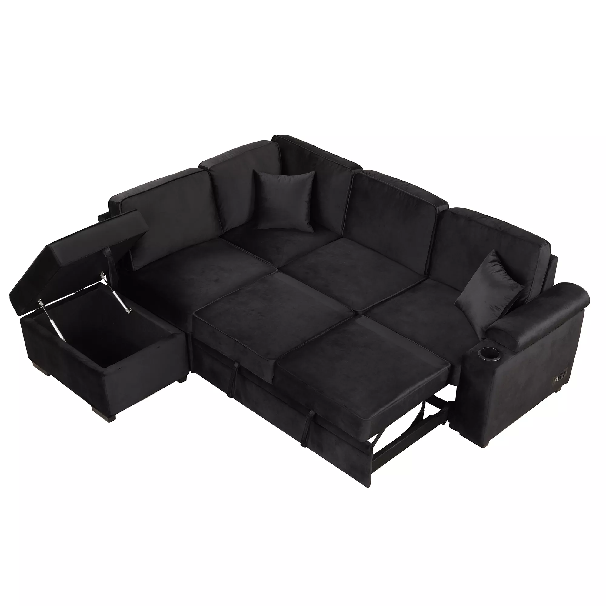 84.75" Sleeper Sofa Bed, 2 in 1 Pull Out sofa bed L Shape Couch with Storage Ottoman