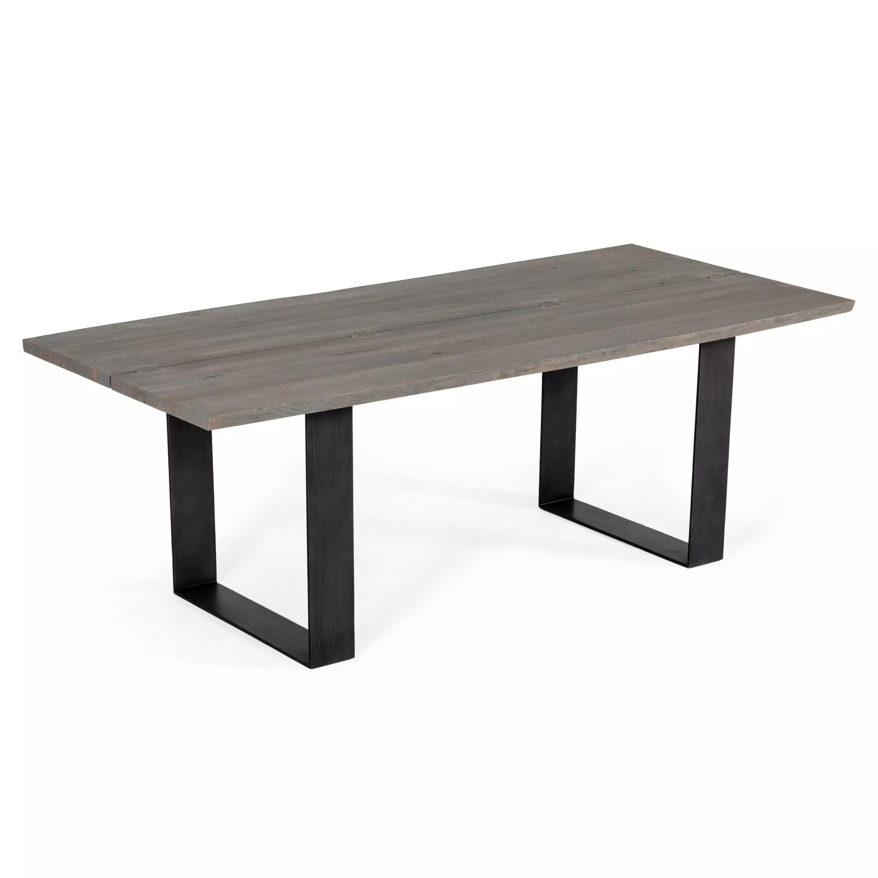87 Inch Dining Table, Rectangular Top, Open Metal Panel, Gray Oak, Black