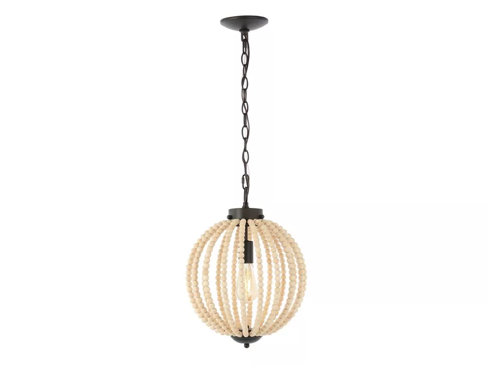 Abril 1-Light Rustic Bohemian Iron/Wood Bead LED Pendant