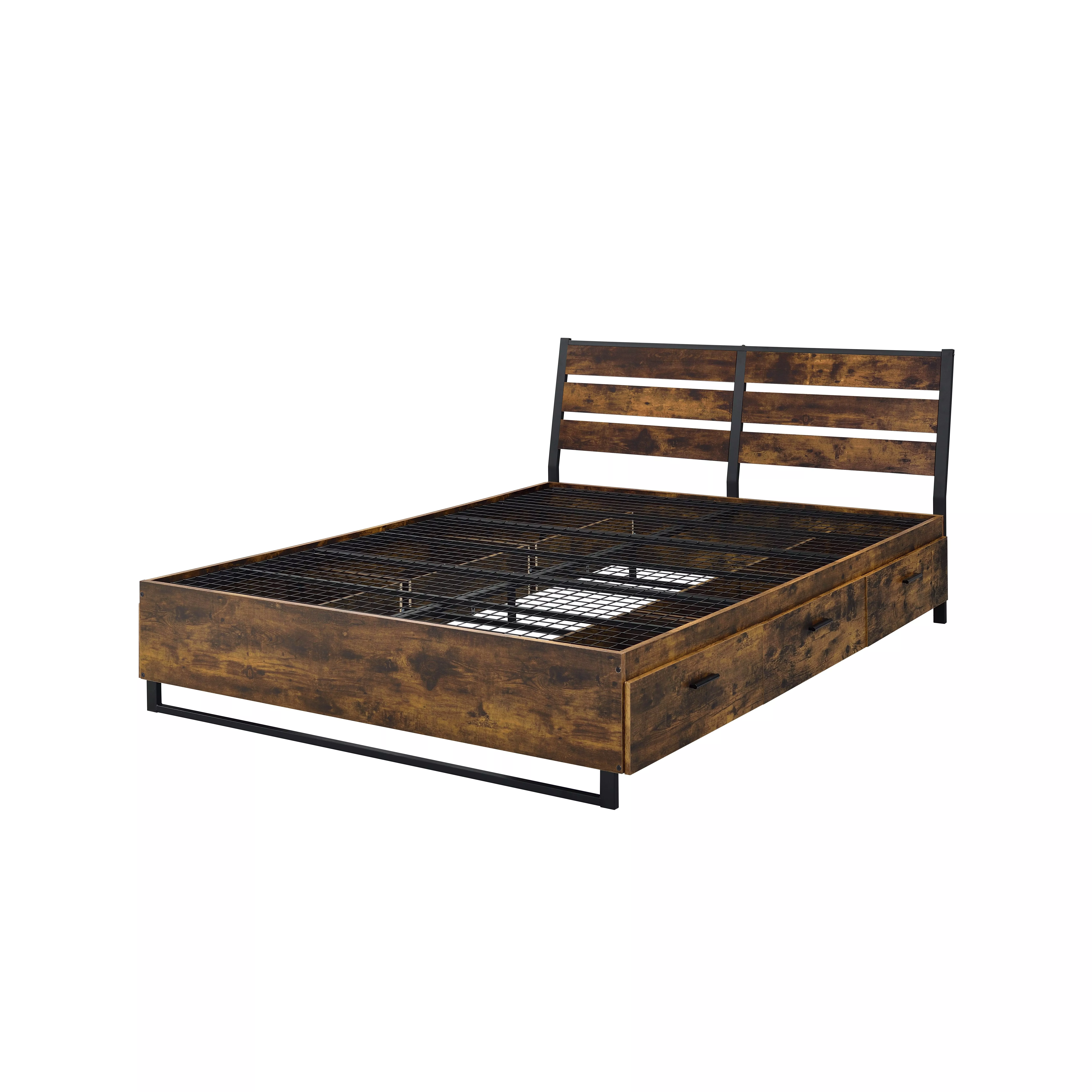 ACME Juvanth Eastern King Bed W/Storage, Rustic Oak & Black Finish