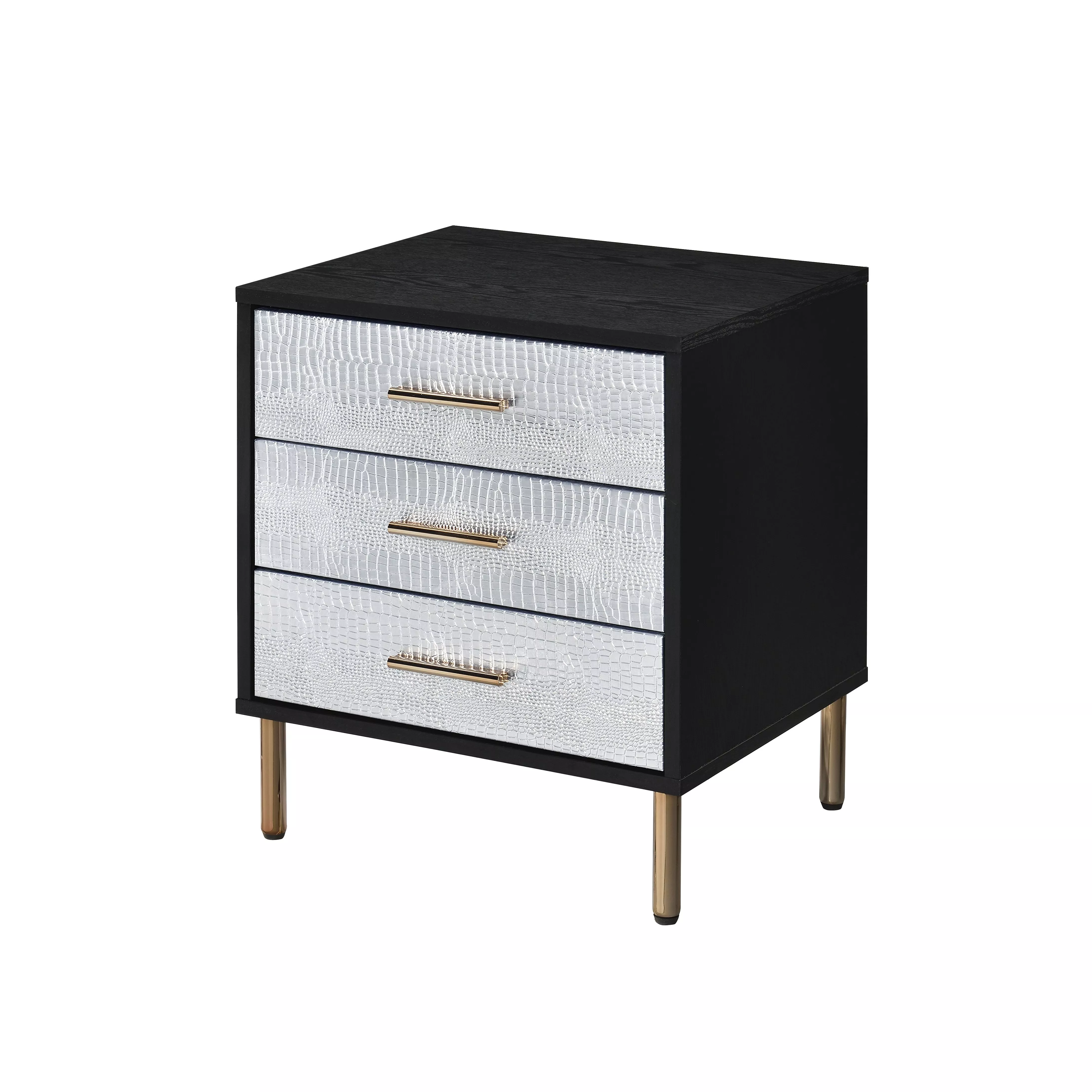 ACME Myles Nightstand, Black, Silver & Gold Finish