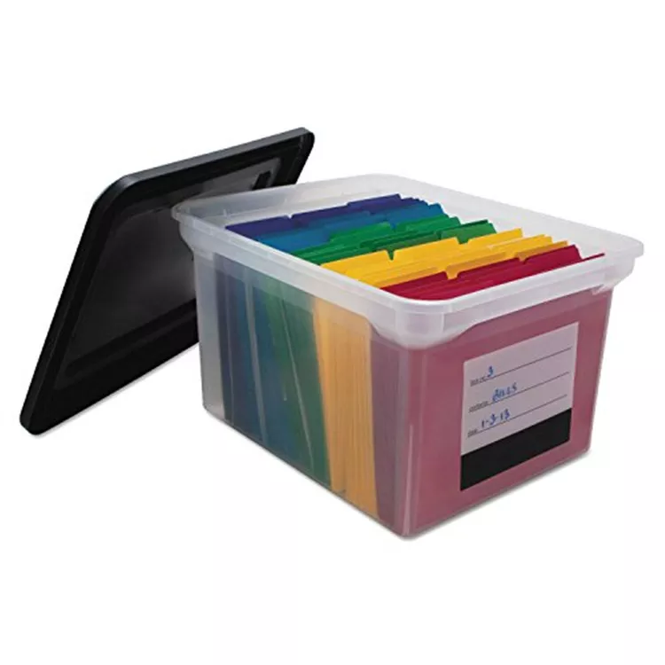 Advantus Clear File Tote with Label - Stackable Storage Box
