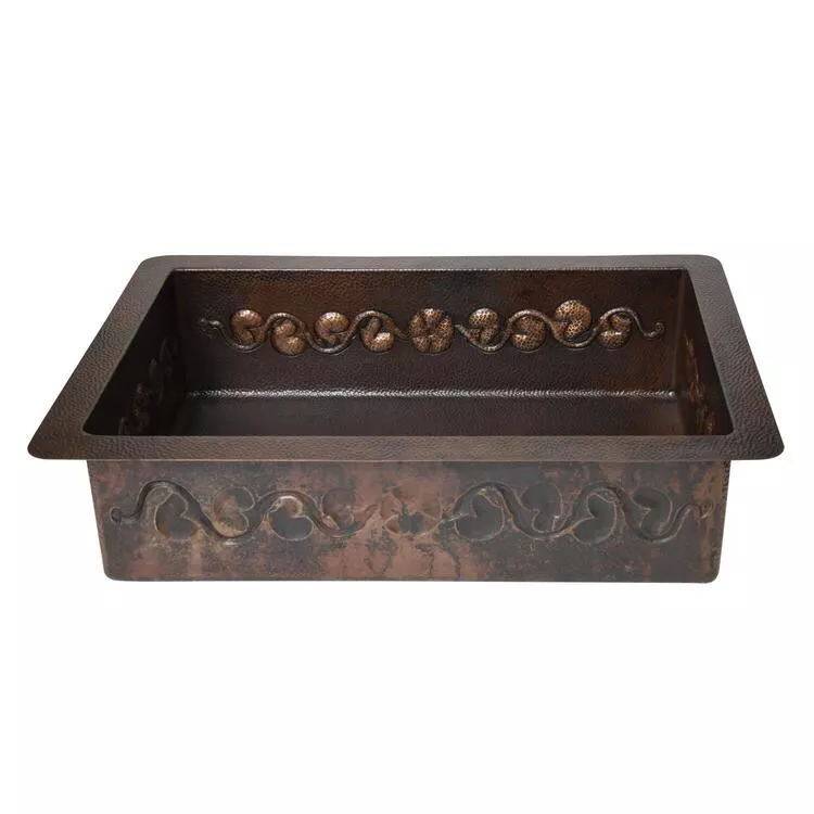 Ambiente Home Decor Hammered Copper Kitchen Sink - 33 Inch Drop-In Sink