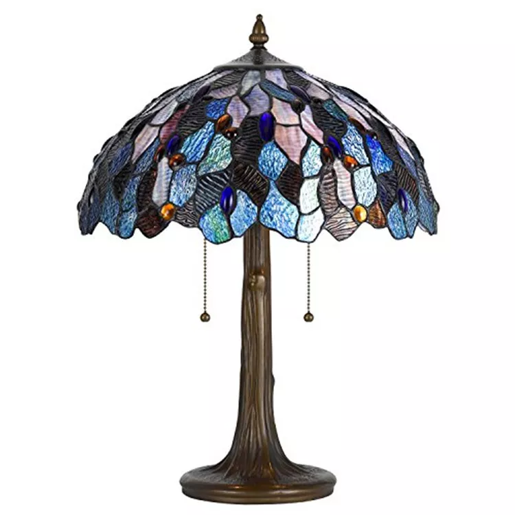 Antique Brass Table Lamp with Tiffany Style Shade 60W