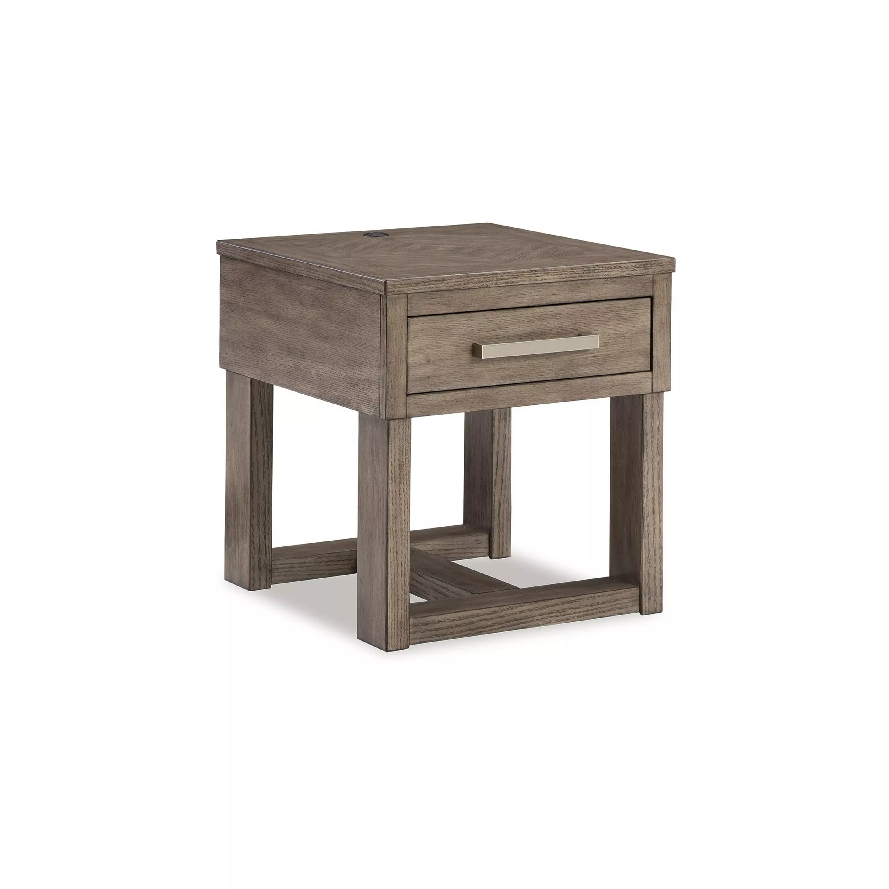 Aska Rectangular Side End Table with Drawer, USB Port, 24 Inch Gray