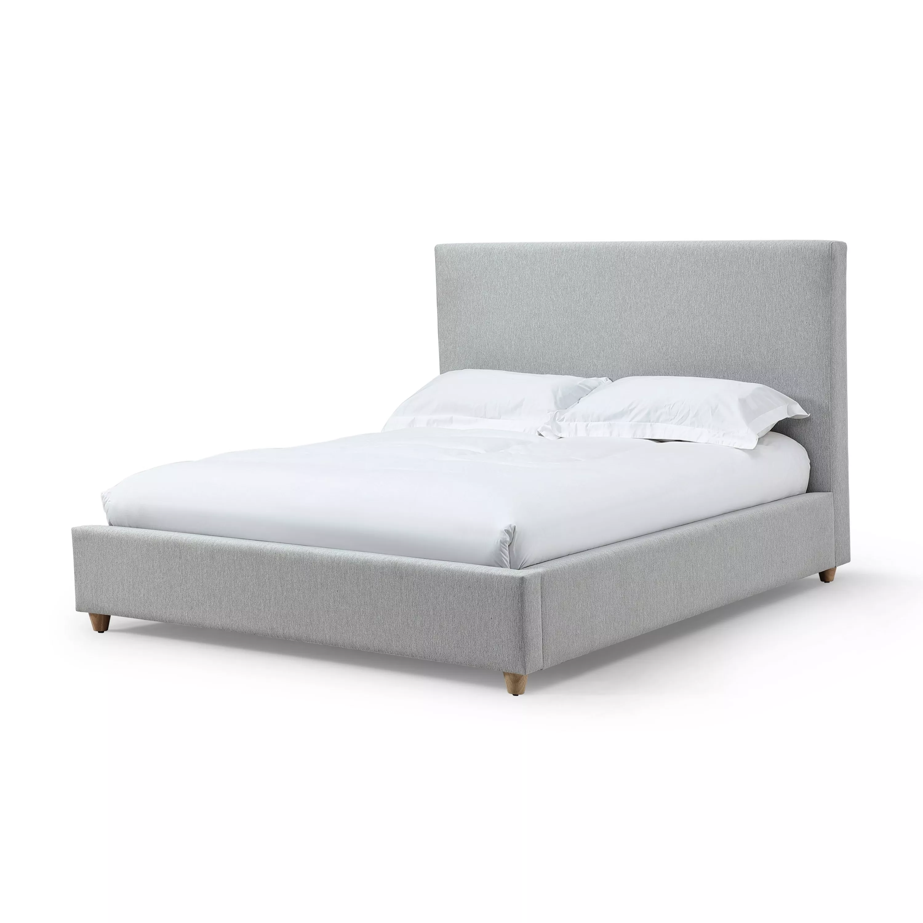 Azin Modern Queen Size Platform Bed, Panel Headboard, Light Gray Upholstery - Benzara