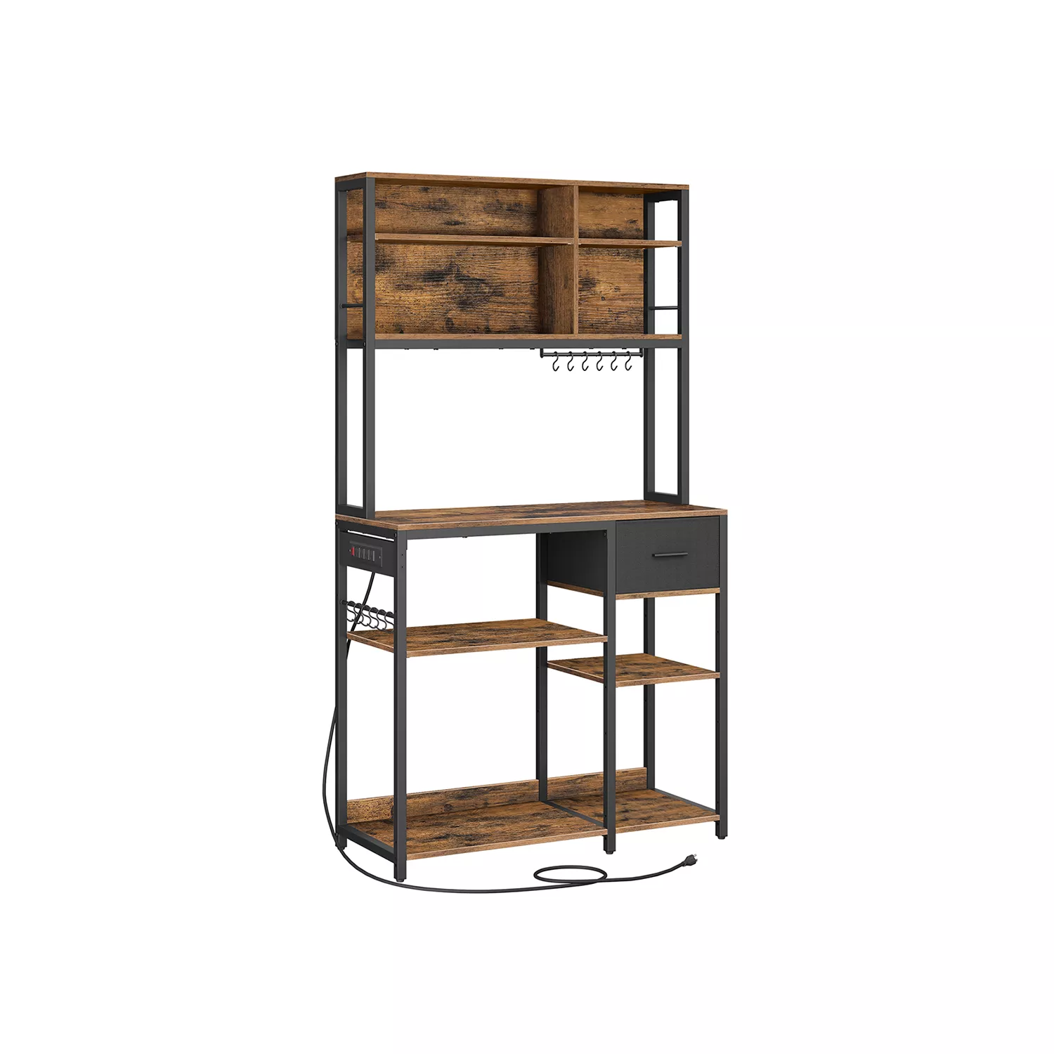 Bakers Rack with Built-In Charging Station for Convenient Kitchen Organization