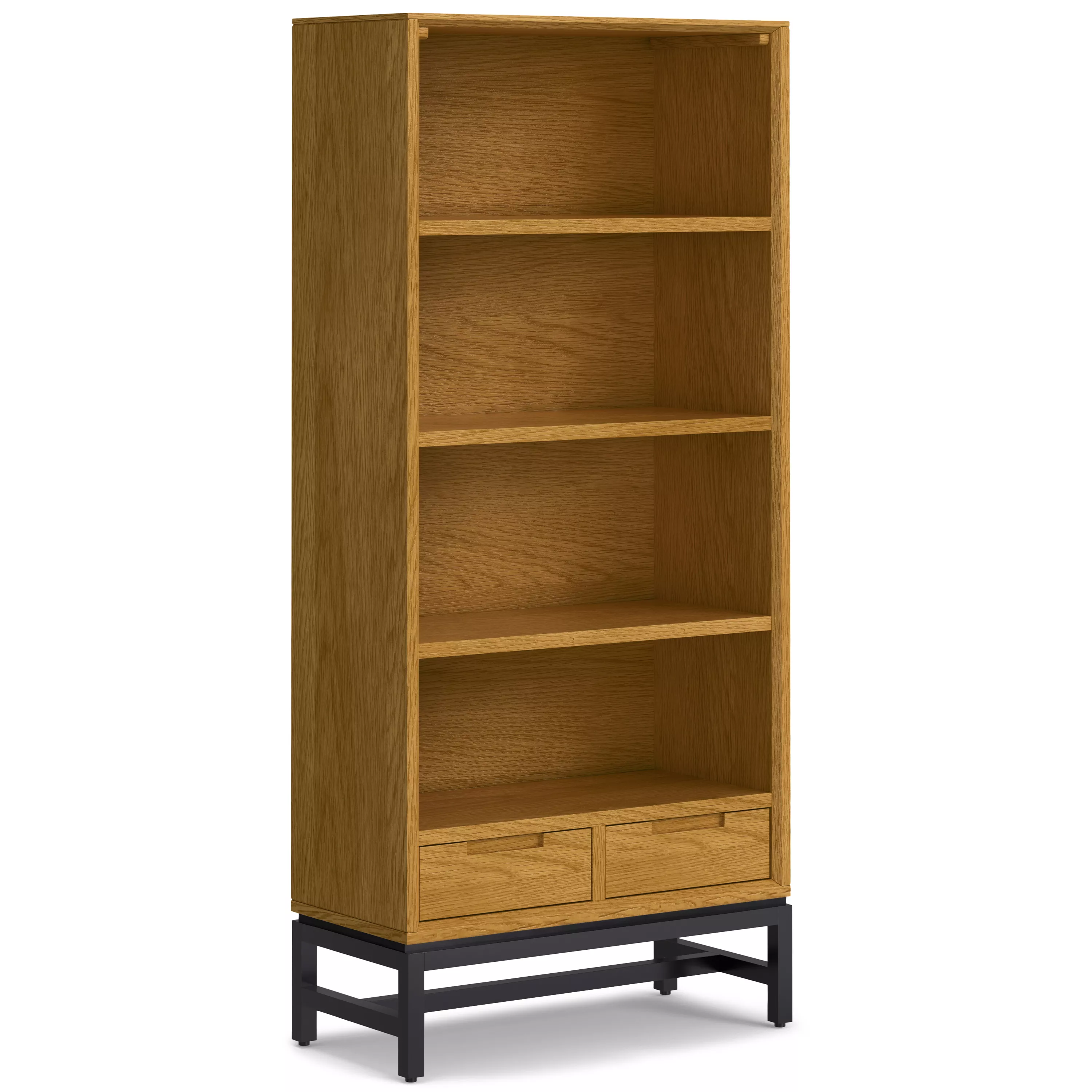 Banting 66 inch Tall Solid Wood Mid Century Bookcase in Oak Veneer