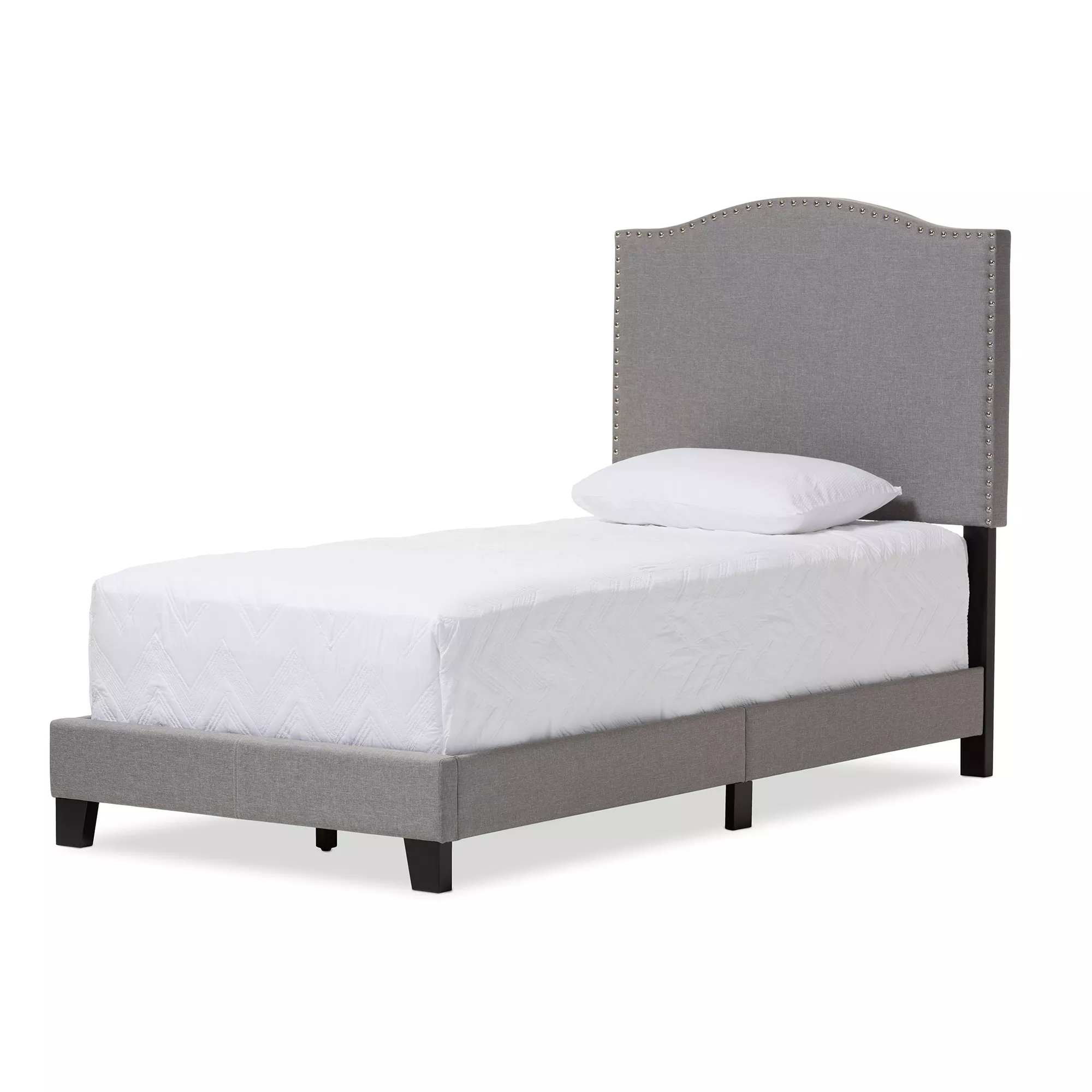 Baxton Studio Benjamin Modern Grey Fabric Upholstered Twin Size Arched Bed with Nail Heads