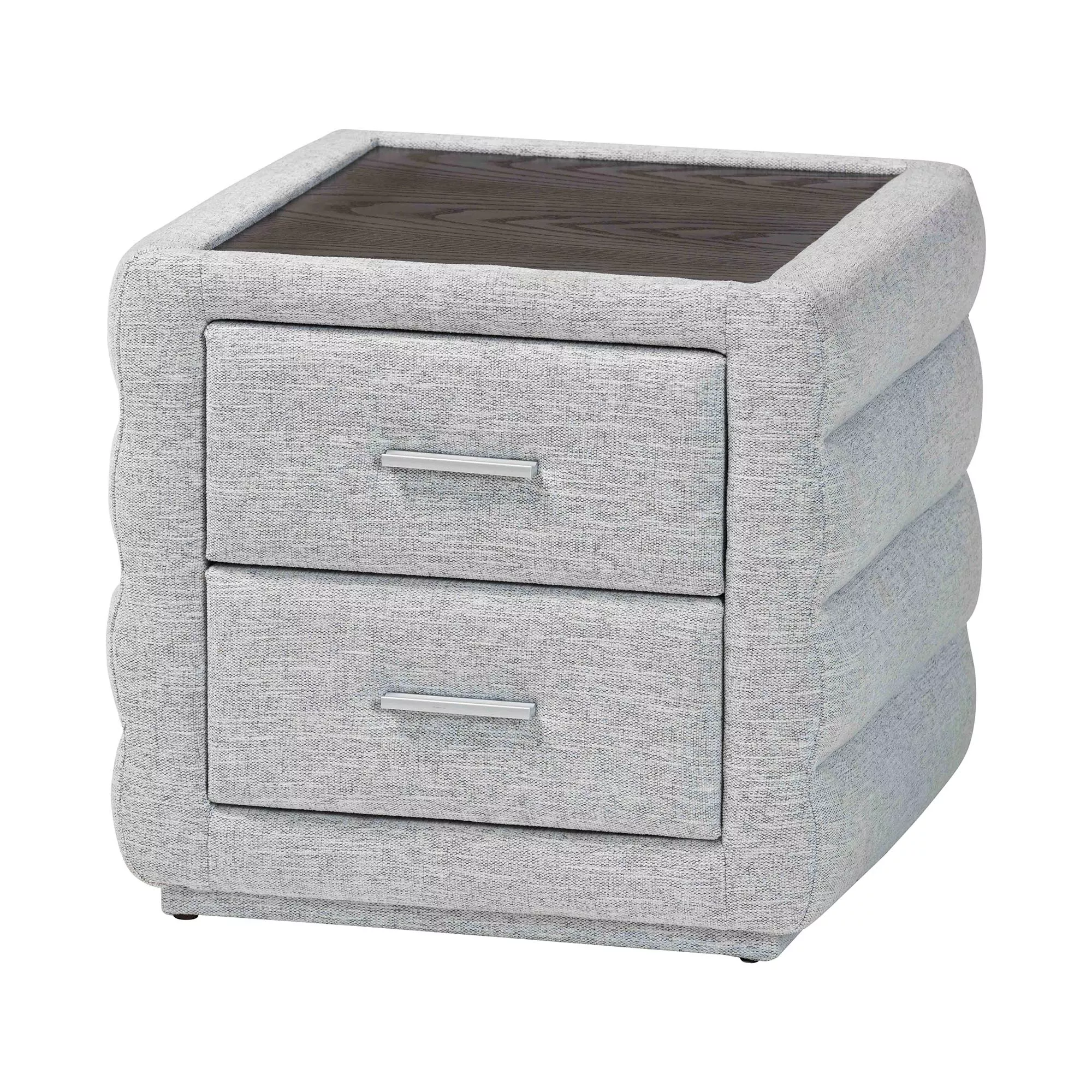 Baxton Studio Cadmus Modern Light Grey Channel Tufted Fabric 2 Drawer Nightstand