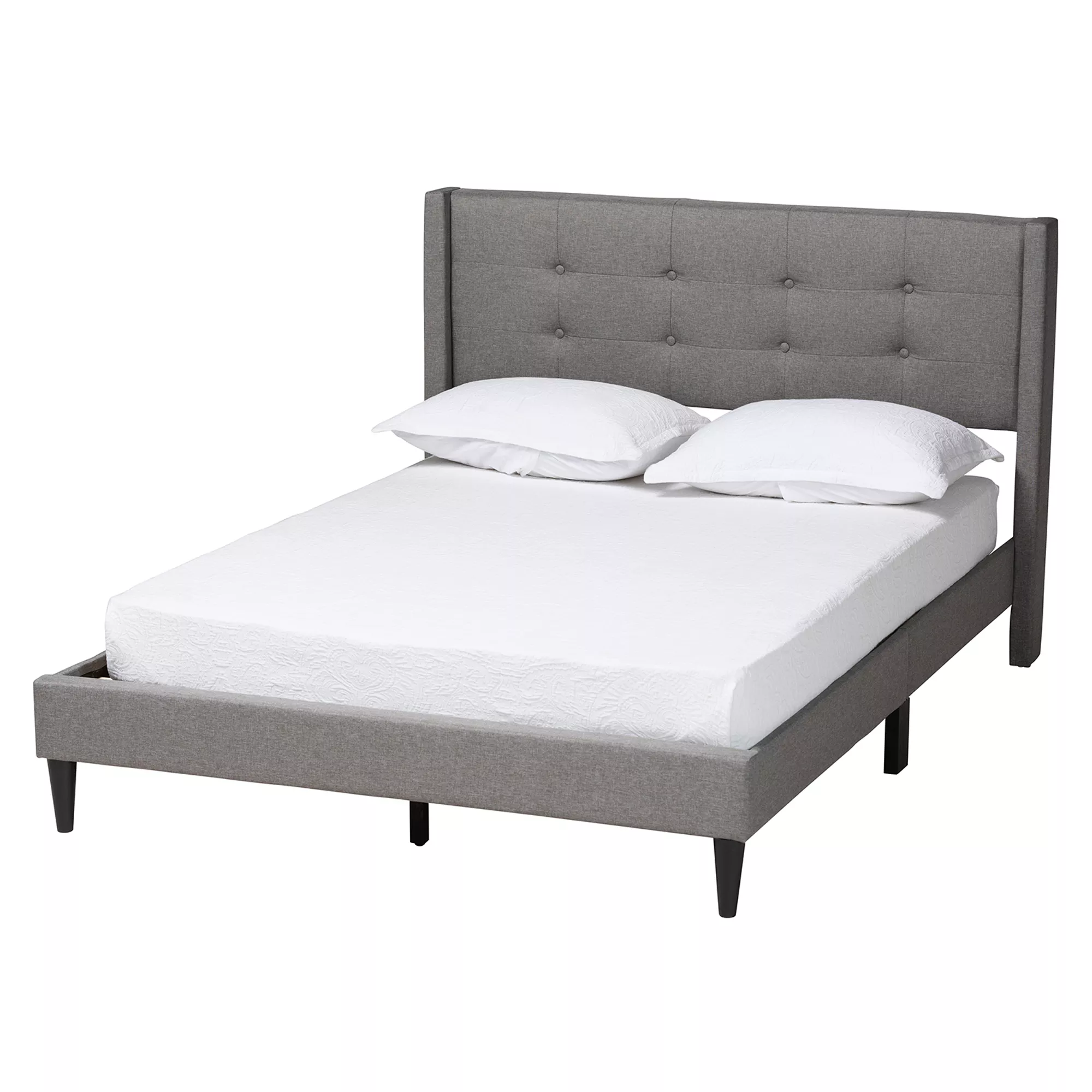 Baxton Studio Casol Mid-Century Modern Grey Fabric Upholstered Queen Size Platform Bed