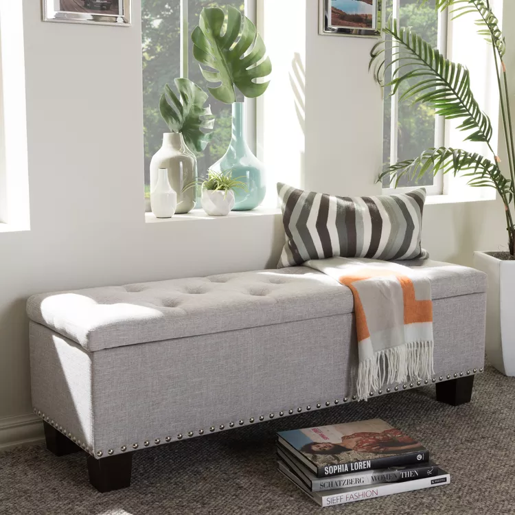 Baxton Studio Hannah Modern And Contemporary Upholstered Button-Tufting Storage Ottoman Bench
