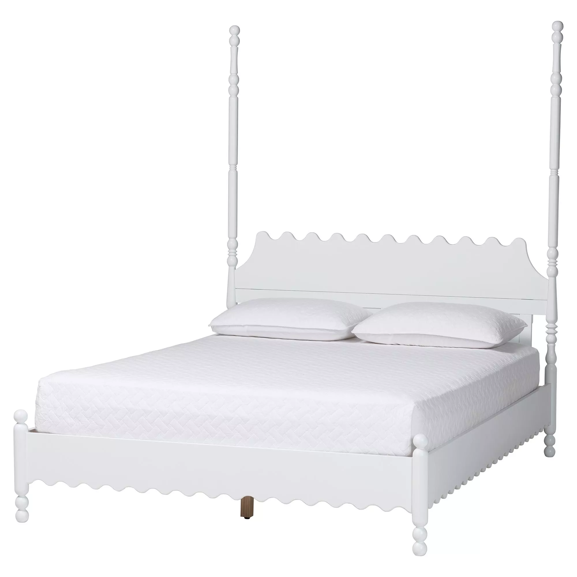 Baxton Studio Hoffman Platform Bed - Farmhouse Bed Frame with Scalloped Design and Turned Posts, Queen