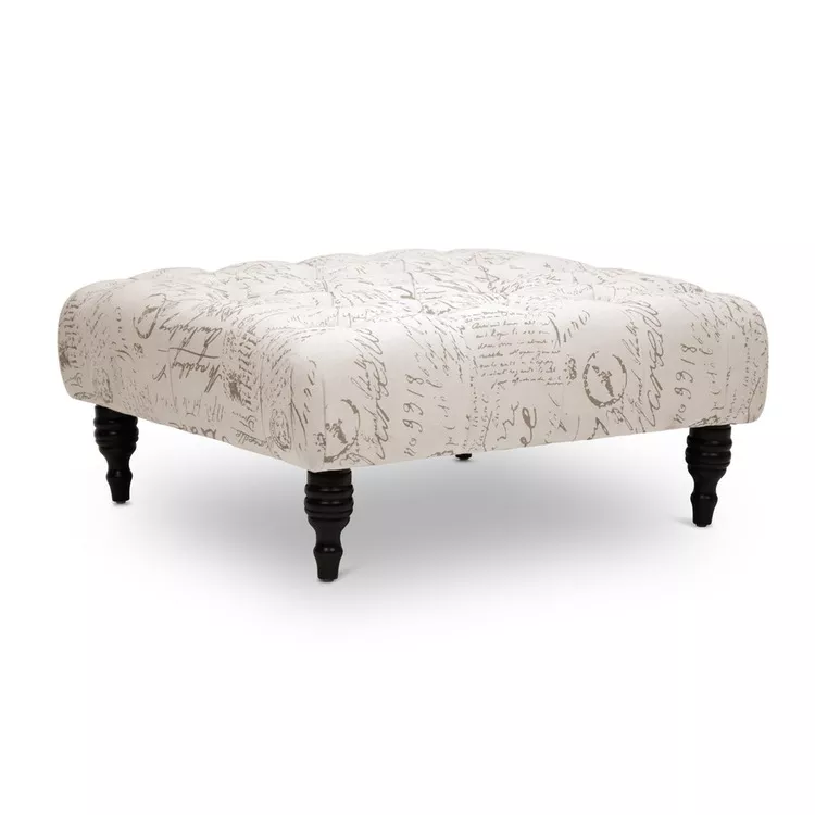 Baxton Studio Keswick Script Print Modern Tufted Ottoman