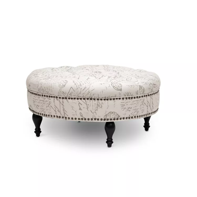 Baxton Studio Palfrey Script Print Modern Tufted Ottoman
