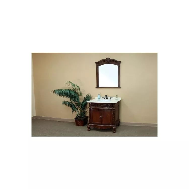 Bellaterra-Home Walnut Single Sink Vanity Cream Marble Top