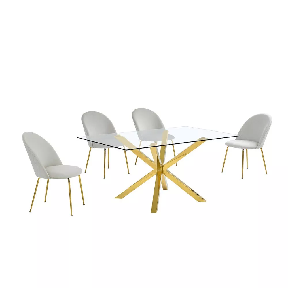 Best Quality Furniture 5 piece dining set- Rectangular dining table with 4 Cream side chairs