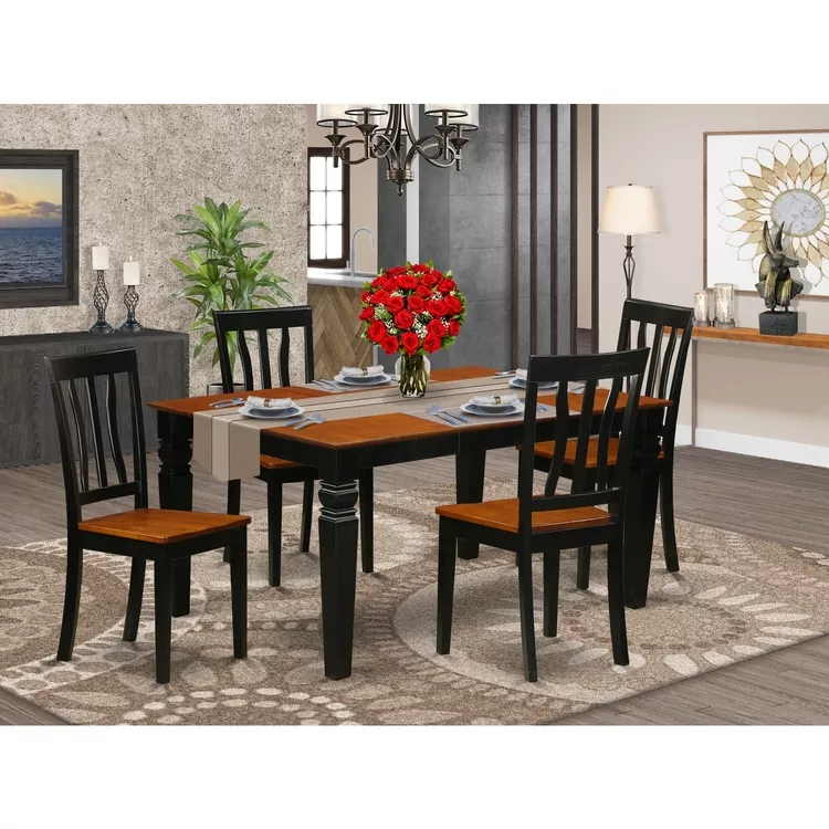 Black Rectangular Kitchen Dinette Table Set 6 Piece Microfiber Seat