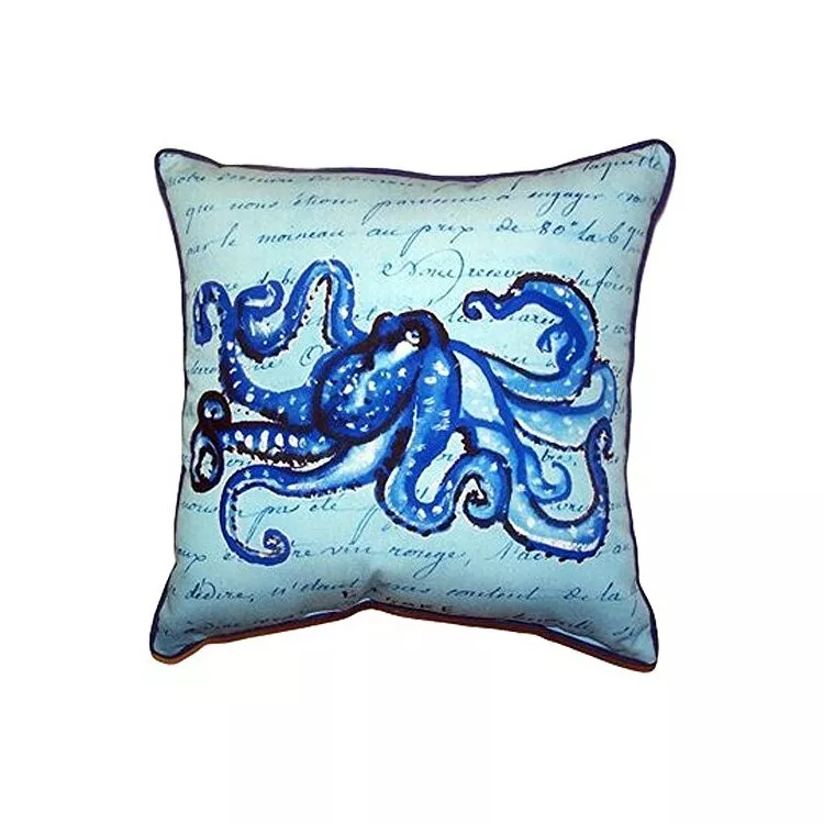Blue Script Octopus Large Indoor/Outdoor Pillow 18x18