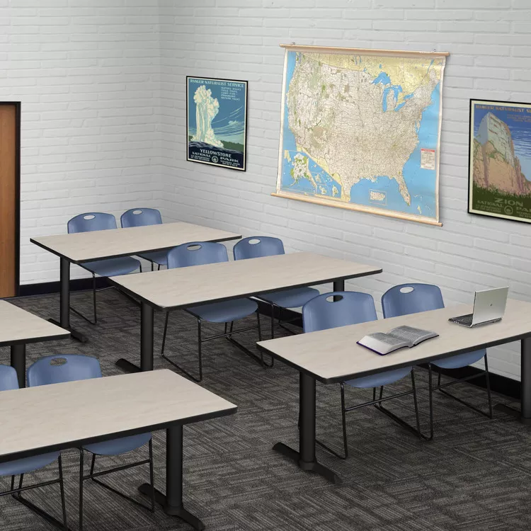 Blue Training Table with Chairs - Maple Wood & Stackable - Regency Seating