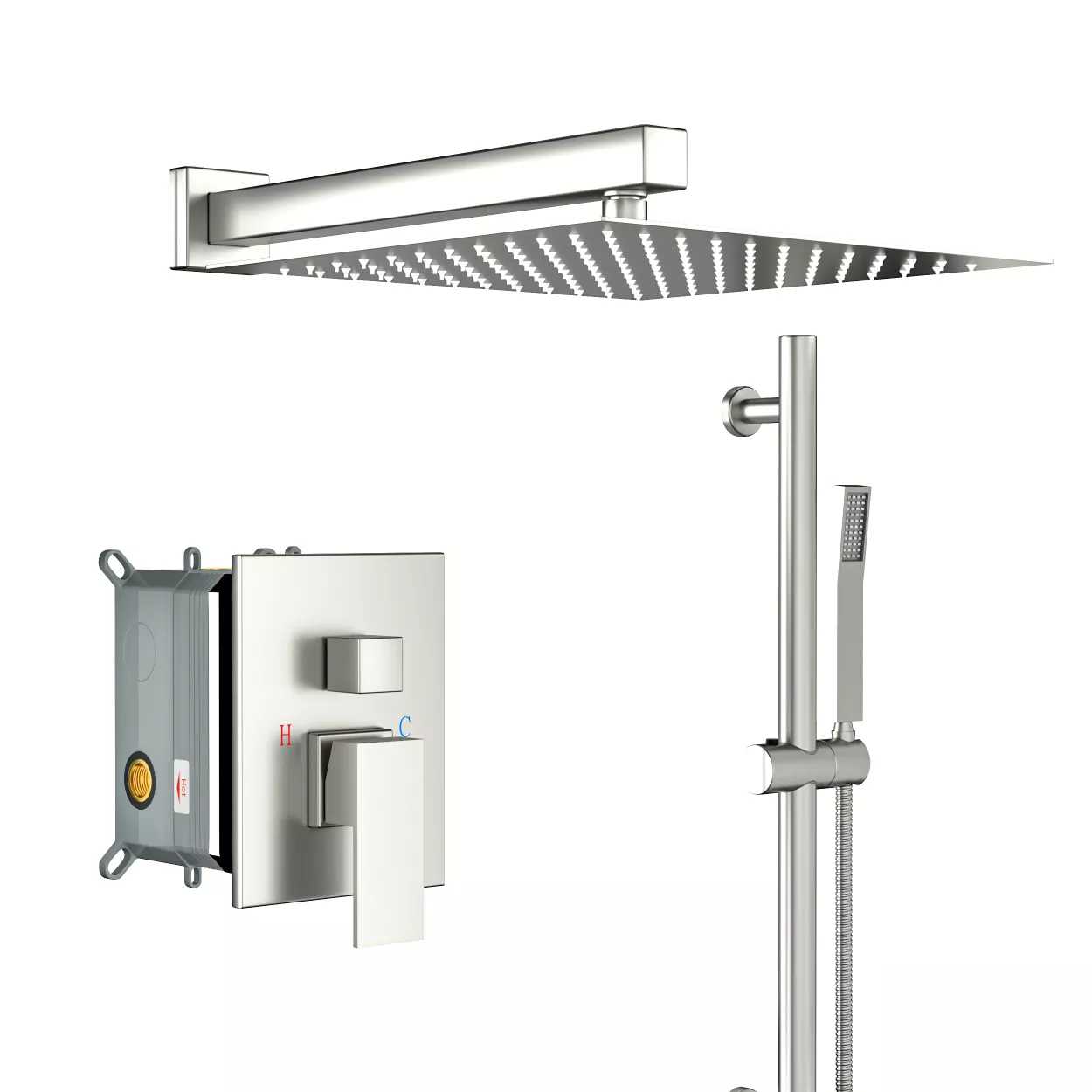 Brushed Nickel Wall Mounted Rain Shower System