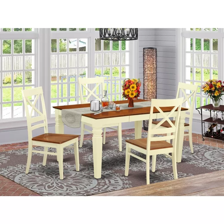 Buttermilk Cherry Wood Dining Set Rectangular 7 Piece Kitchen Table Chairs