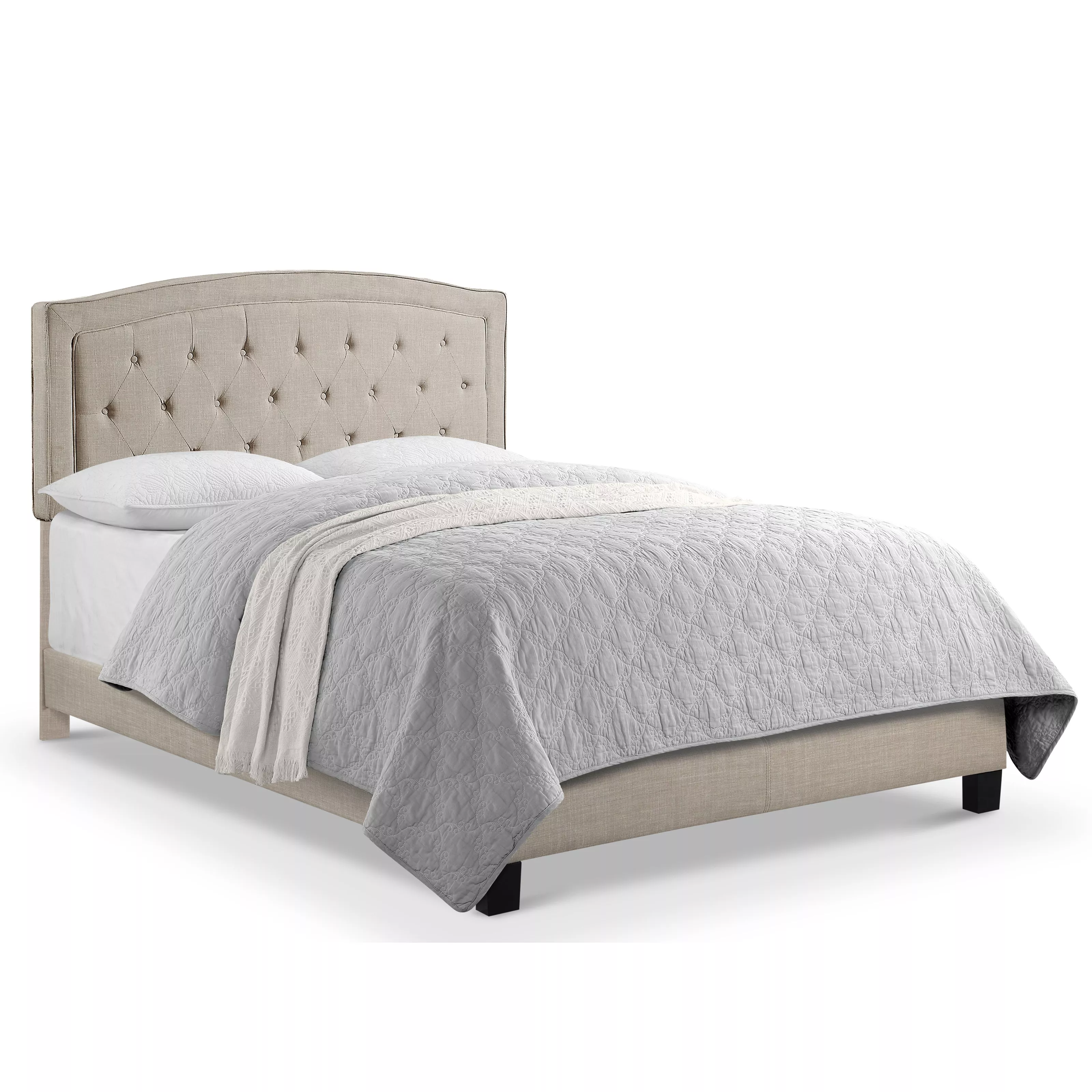 Button Tufted Upholstered Bed Vintage Style Bed Frame with Solid Wood Legs