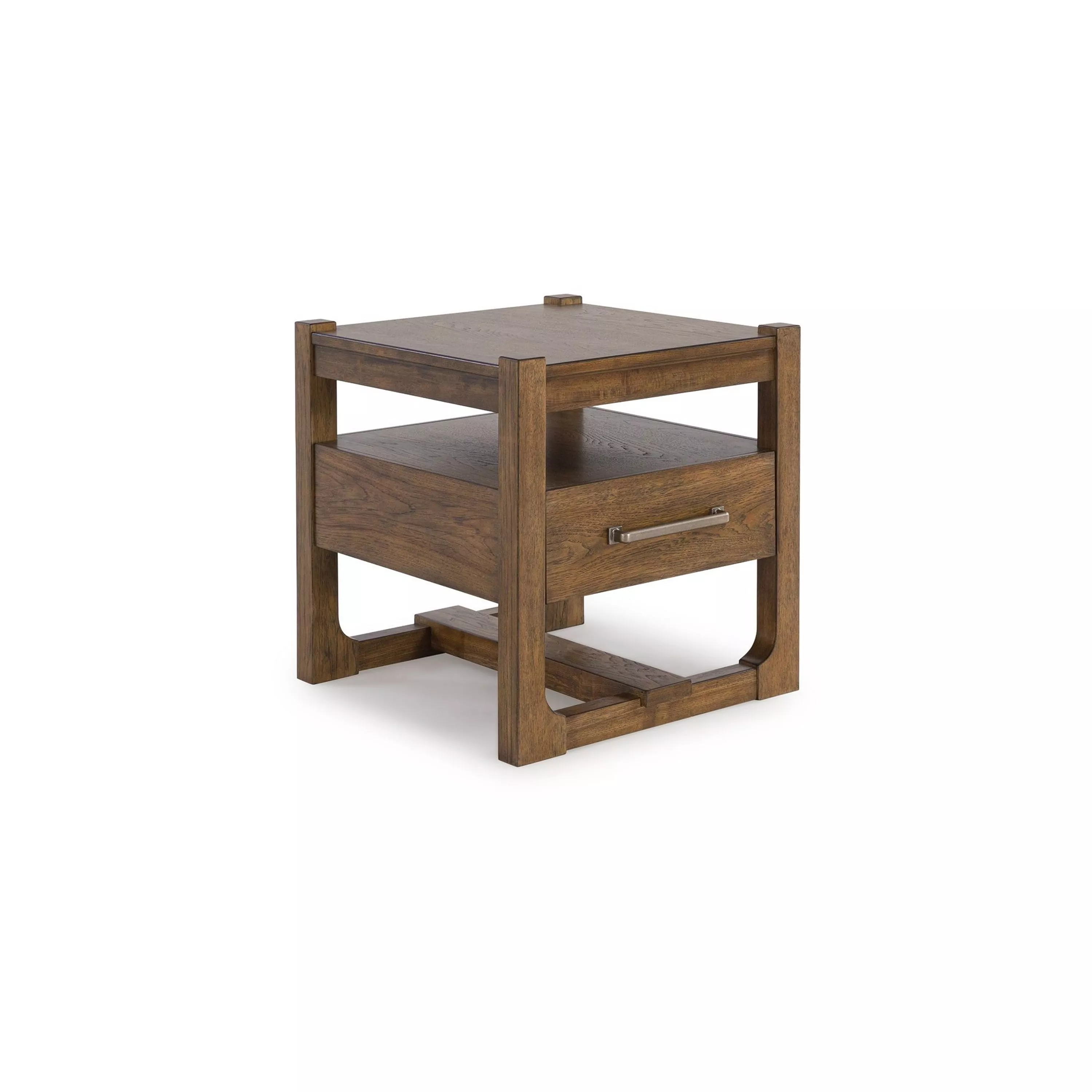 Cabal Square Side End Table, Drawer, Shelf, Light Brown Wood, 24 Inch