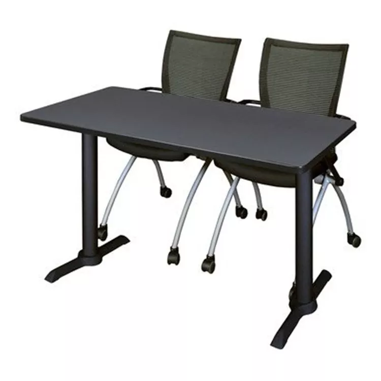 Cain 48" x 24" Training Table- Grey & 2 Apprentice Chairs- Black