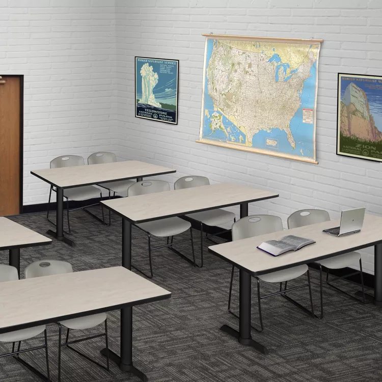 Cain 48" x 24" Training Table- Maple & 2 Zeng Stack Chairs- Grey