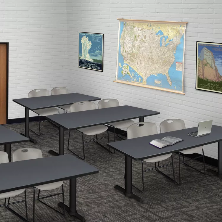 Cain 66" x 24" Training Table- Grey & 2 Zeng Stack Chairs- Grey