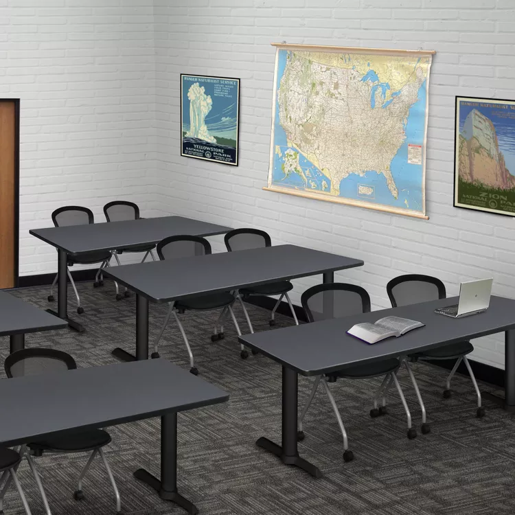 Cain 72" x 24" Training Table- Grey & 2 Cadence Nesting Chairs- Black