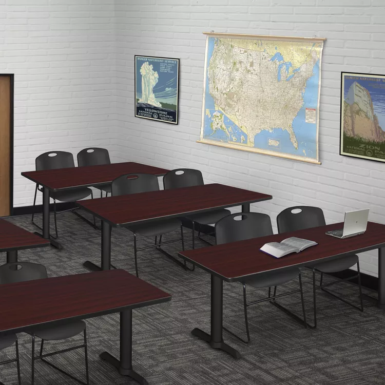 Cain 72" x 24" Training Table- Mahogany & 2 Zeng Stack Chairs- Black