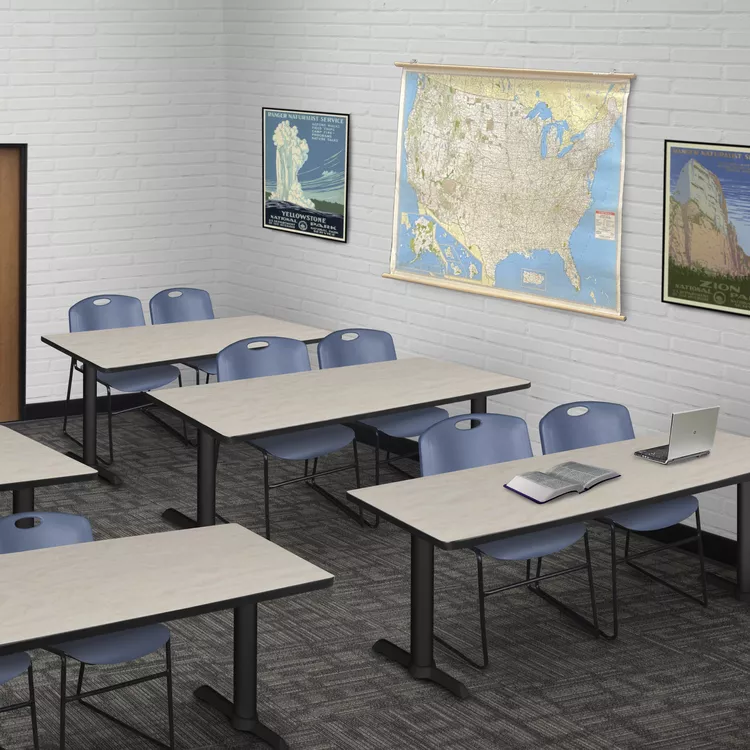 Cain 72" x 24" Training Table- Maple & 2 Zeng Stack Chairs- Blue