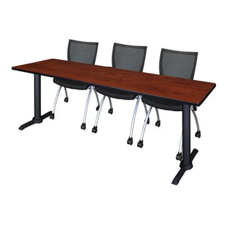 Cain 84" x 24" Training Table- Cherry & 3 Apprentice Chairs- Black