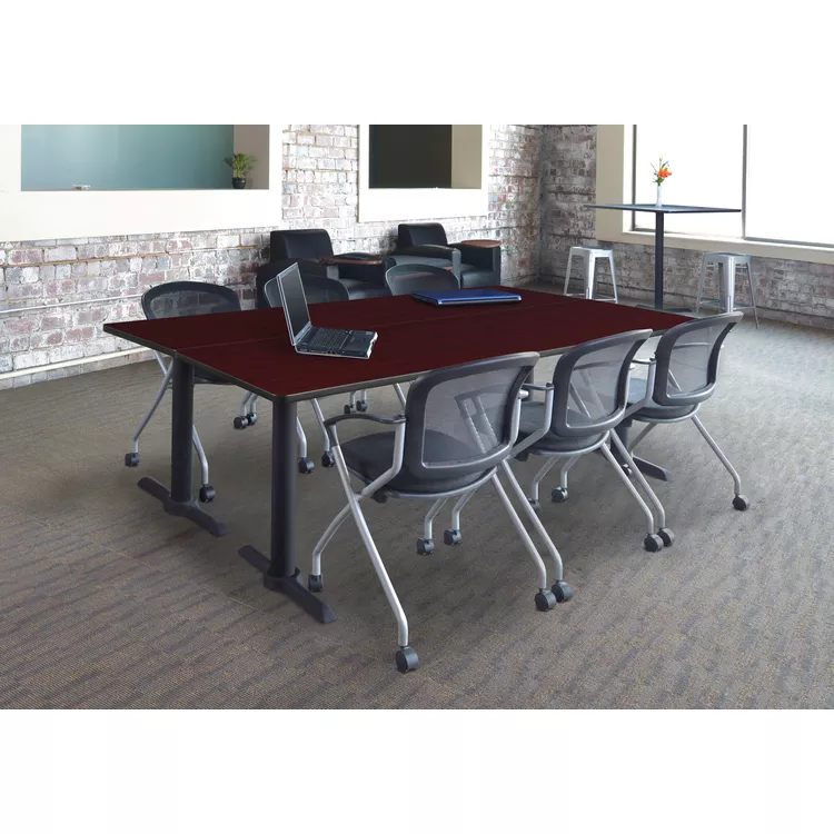Cain 84" x 24" Training Table- Mahogany & 3 Cadence Nesting Chairs- Black