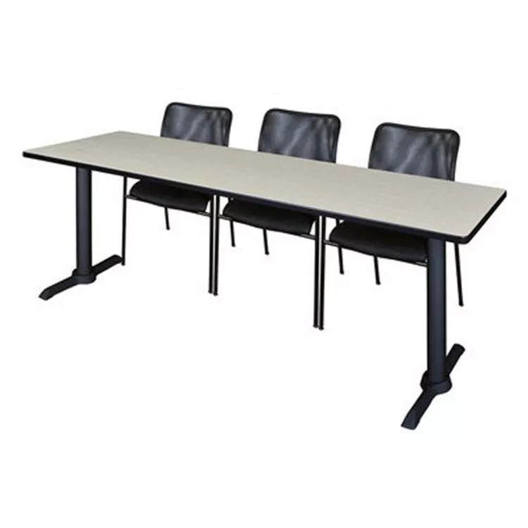 Cain 84" x 24" Training Table- Maple & 3 Mario Stack Chairs- Black