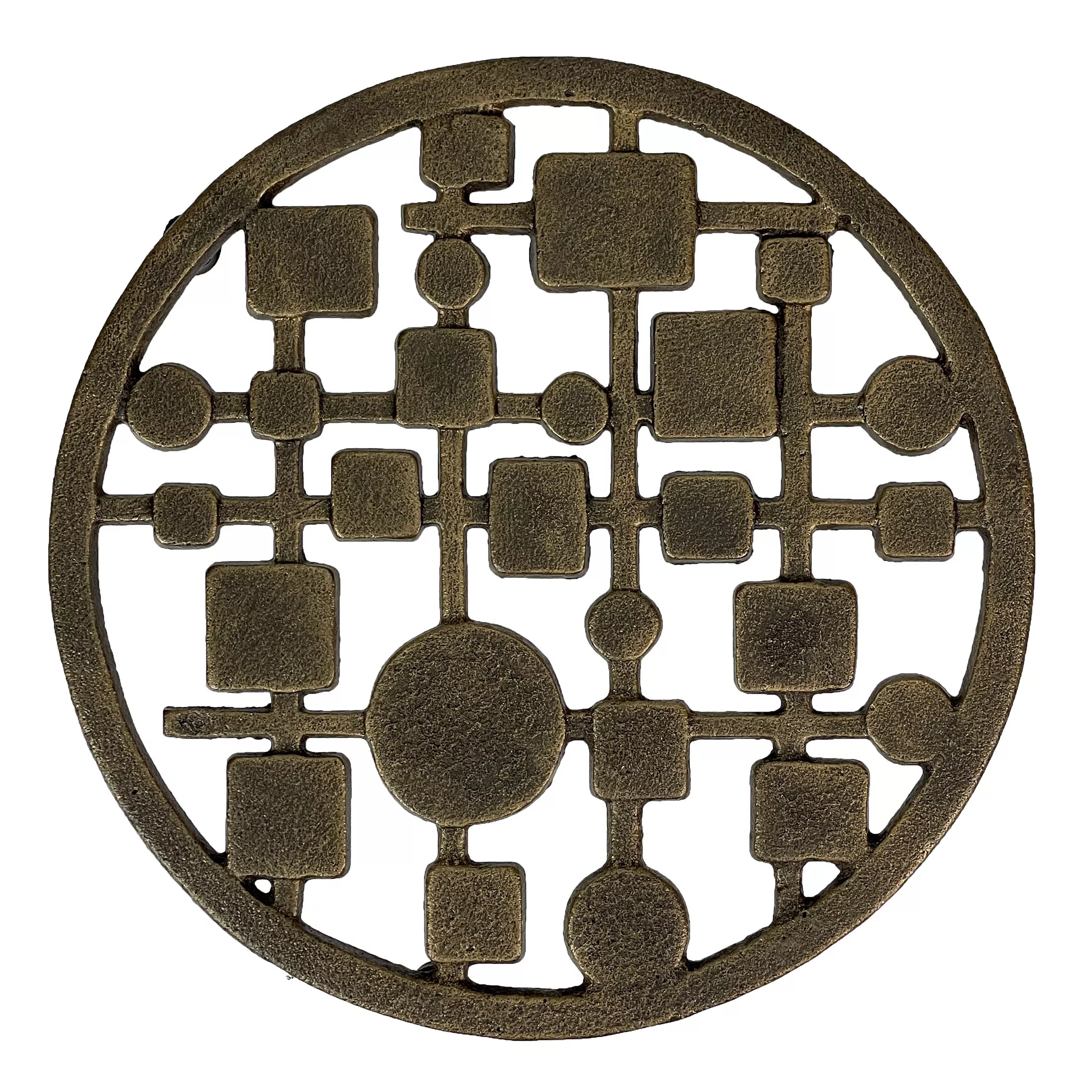Cast Iron Circles & Squares Trivet – Bronze, 8" Mid Century Modern Accent
