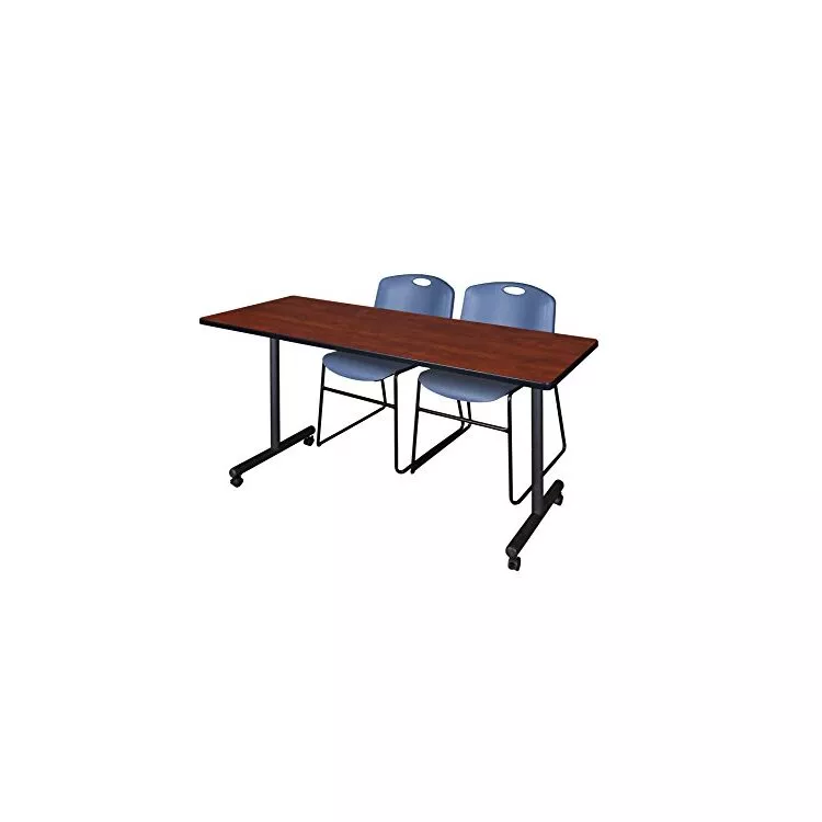 Cherry Mobile Training Table 66 x 24 & 2 Stack Chairs Blue - Regency Seating