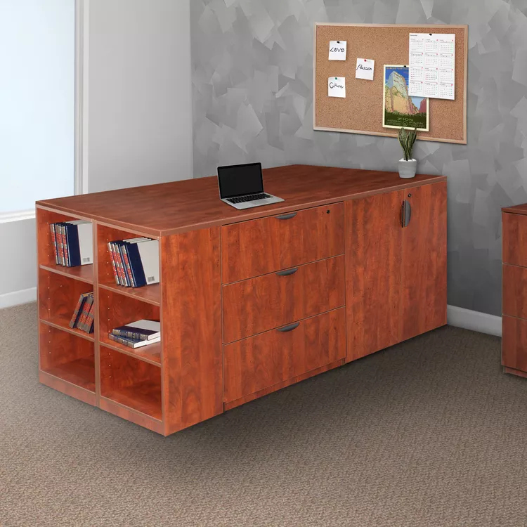 Cherry Storage Cabinet & Lateral File Quad with Bookcase End - Regency Seating