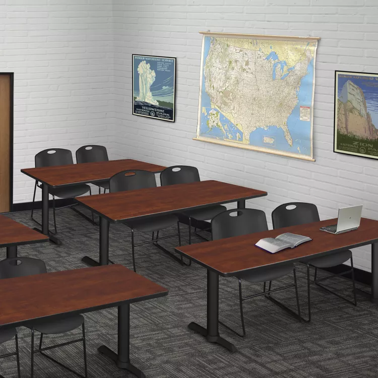 Cherry Training Table 72 x 24 & Black Stack Chairs (2) - Regency Seating