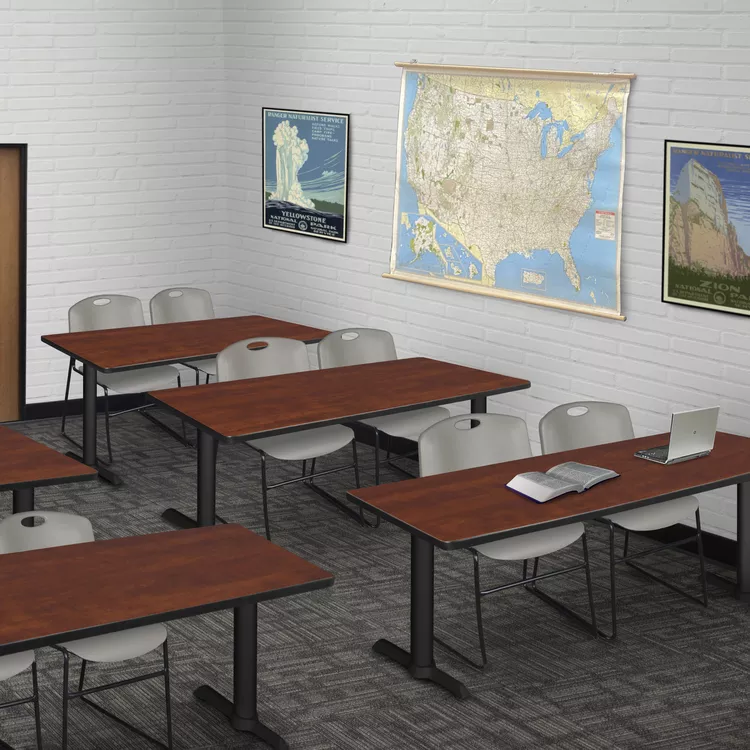 Cherry Training Table & Grey Stack Chairs Set - 72 x 24 - Regency Seating