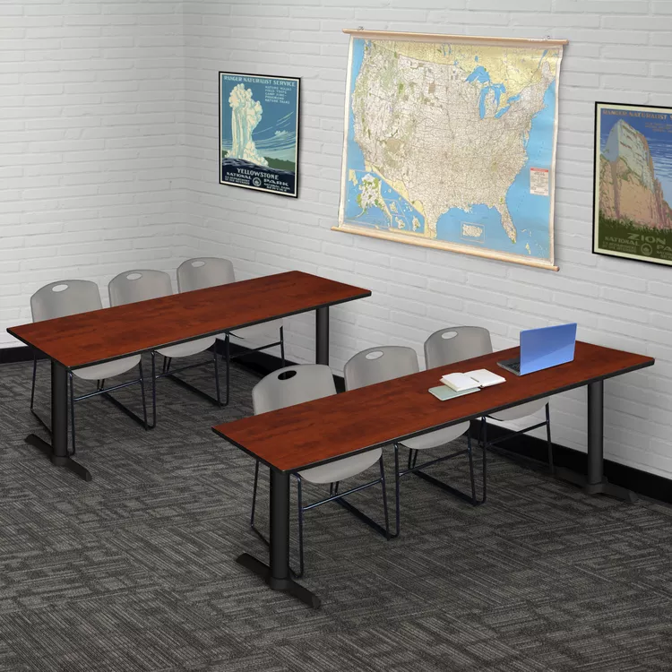 Cherry Training Table & Grey Stack Chairs Set | 84 x 24 - Regency Seating