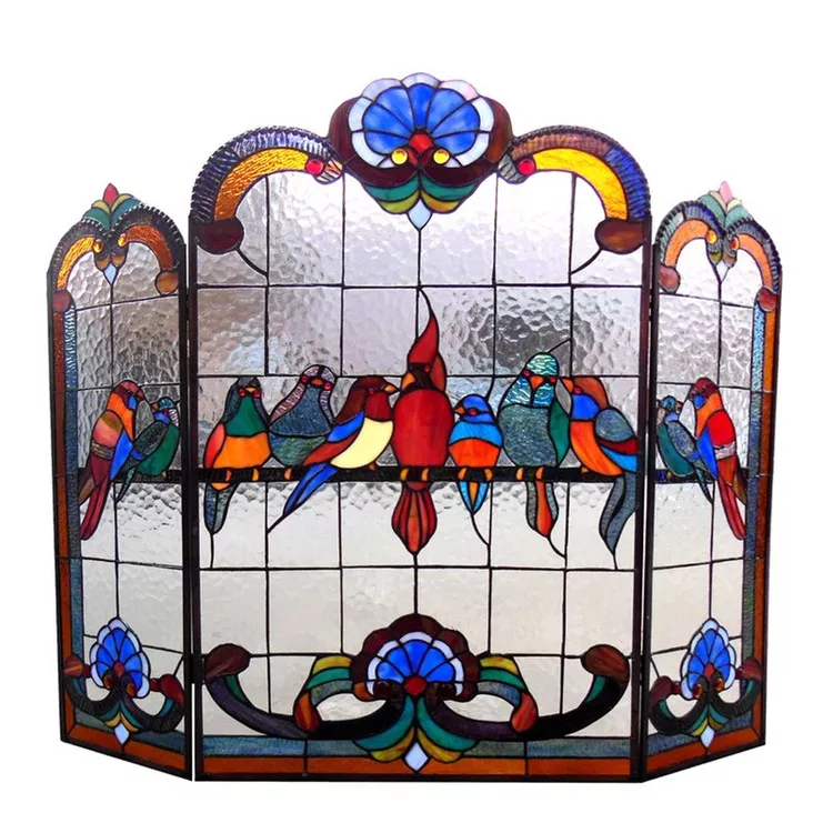 Chloe Lighting Bronze Fireplace Screen - Tiffany Style Birds Design