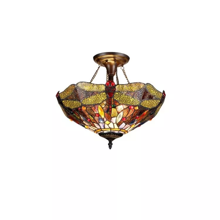 Chloe Lighting Tiffany Dragonfly Ceiling Light - Stained Glass Flush Mount