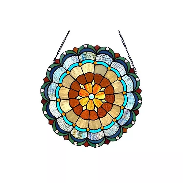 Chloe Lighting Tiffany Glass Circus Tent Window Panel - 18" Round