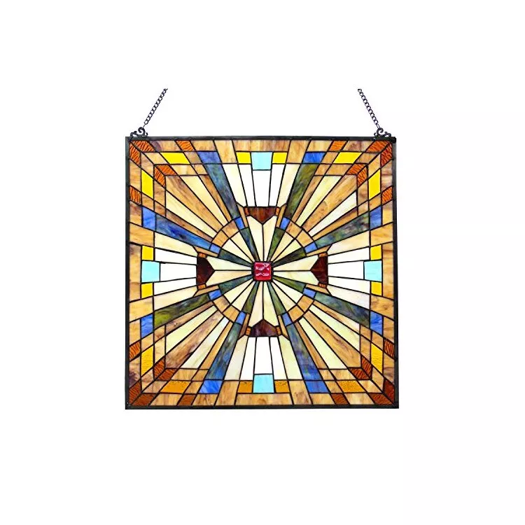 Chloe Lighting Tiffany Glass Mission Window Panel - 24 Inch Square