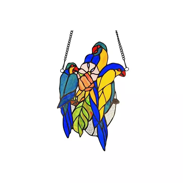 Chloe Lighting Tiffany Glass Window Panel - Blue & Yellow Art Deco Decor