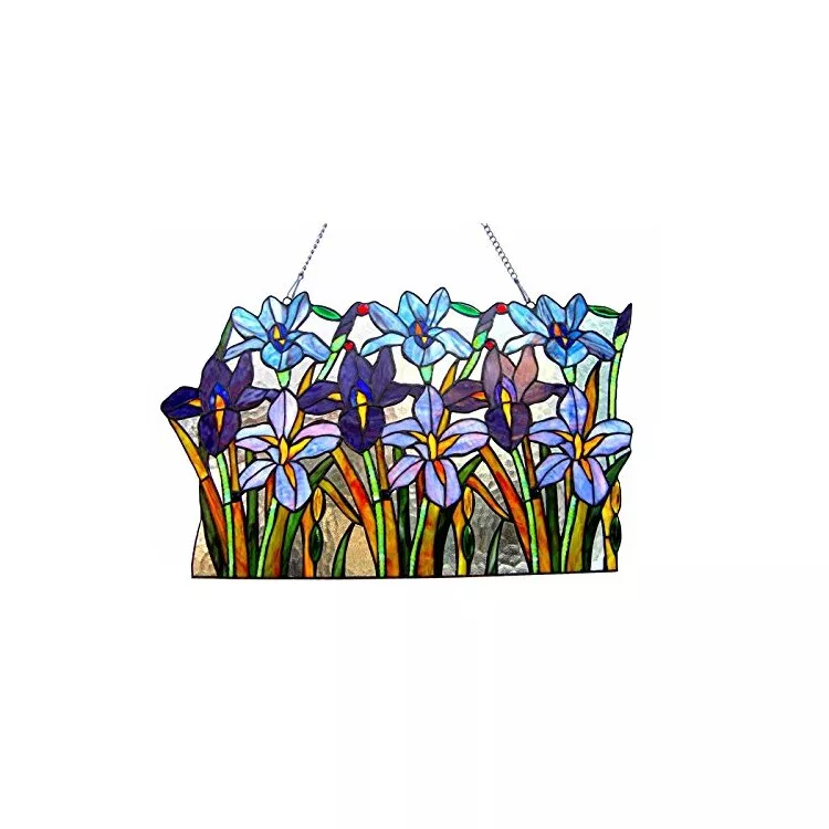 Chloe Lighting Tiffany-Style Iris Window Panel - 24" Wide Floral Decor