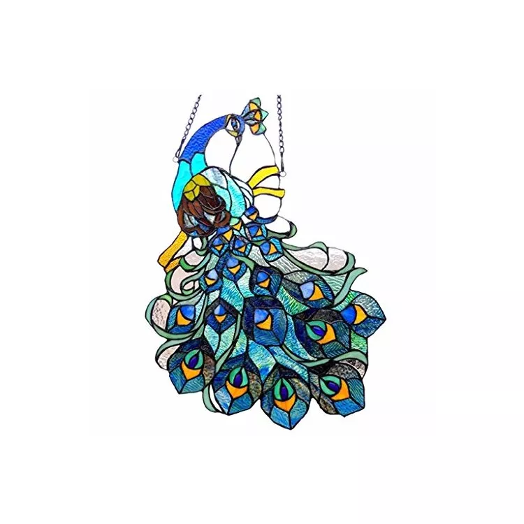 Chloe Lighting Tiffany-Style Peacock Window Panel - 17x25"